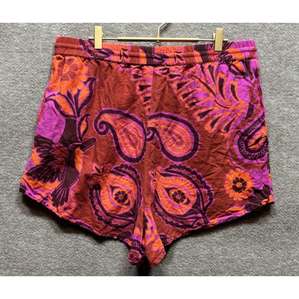 Farm Rio Shorts Womens XL Red Purple Paisley Print Linen Blend Colorful Resort - Picture 3 of 5